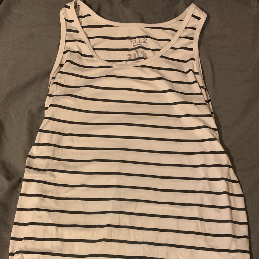 (SOLD) White tank top with black stripes-maternity!